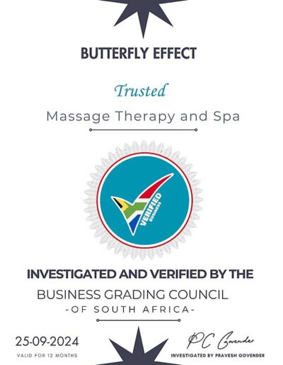 Butterfly Effect Holistic Health and Massage - Trusted - Business Grading Council - 685x900
