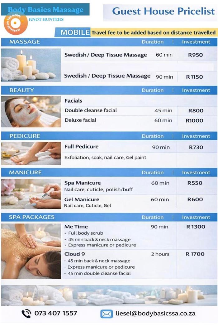 Body Basics on the Move - Guest House - Price List