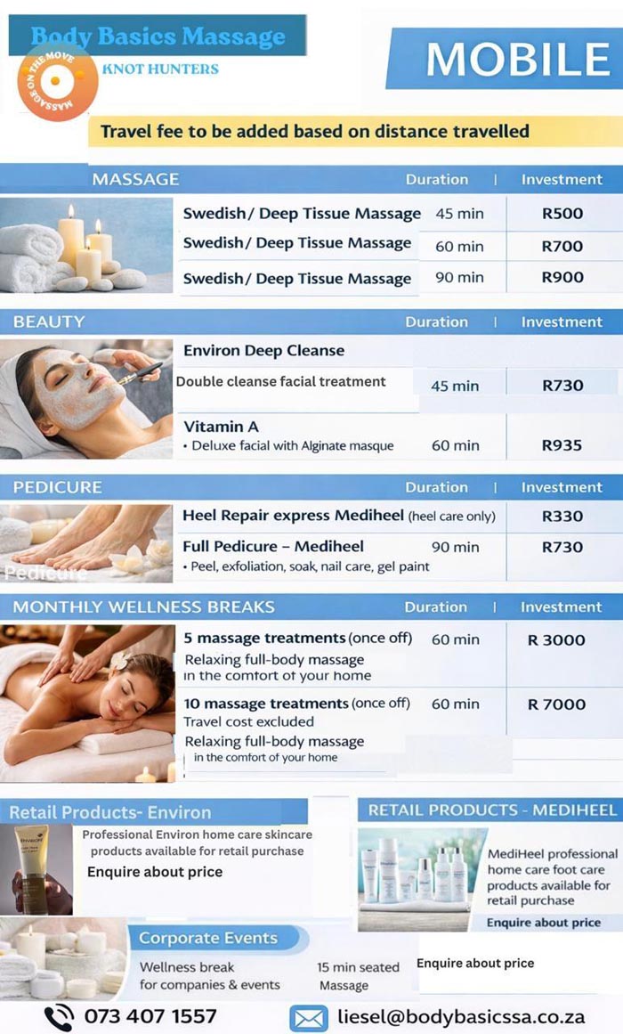 Body Basics on the Move Mobile - Price List