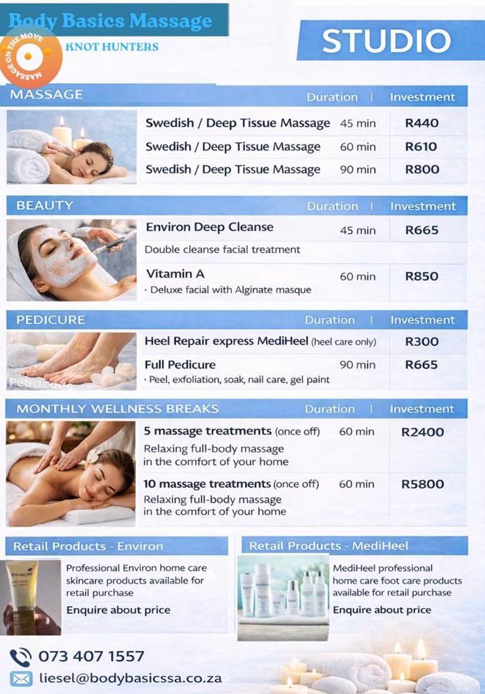 Body Basics on the Move - Studio - Price List
