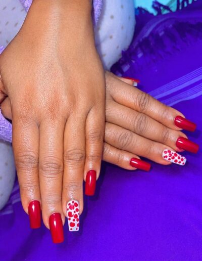 Essence of Youth - Red Nails with Accent Red and White art