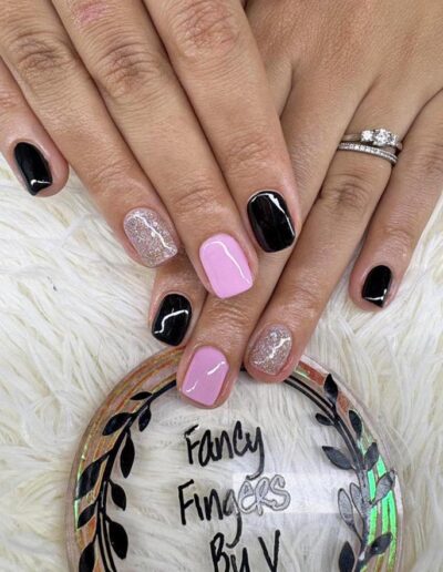 Fancy Finger by V - Pink - Glitter and Black Nails