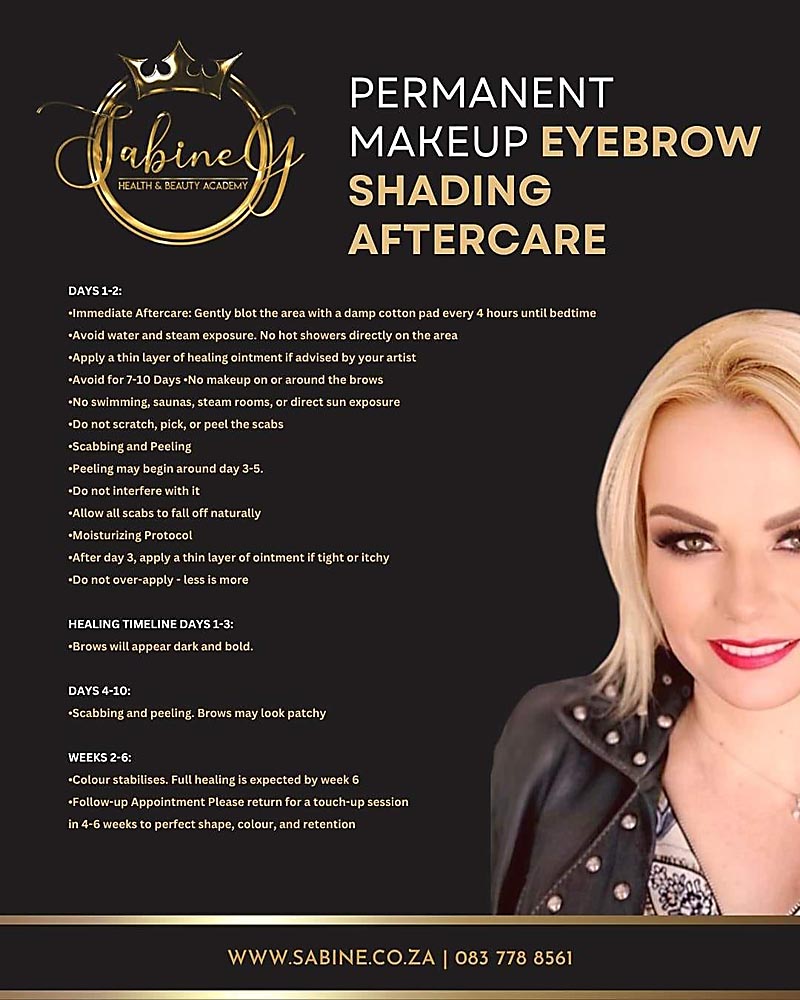 SabineG Health and Beauty Academy - Permanent Makeup Eyebrow shading aftercare