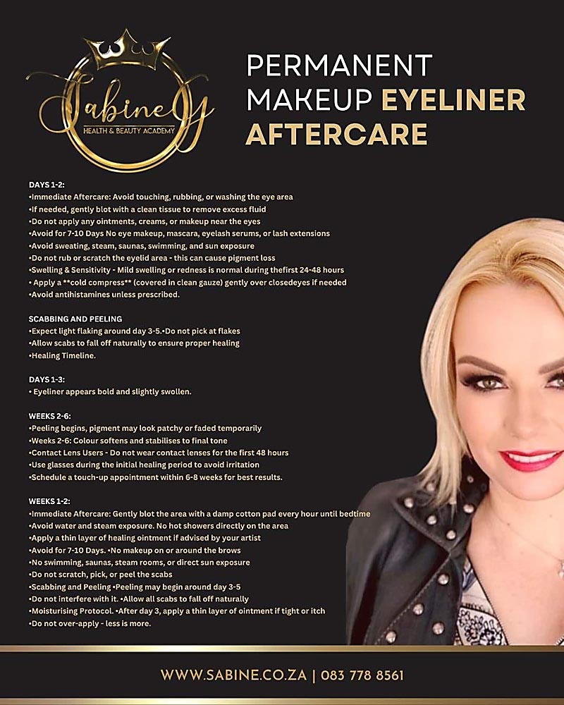 SabineG Health and Beauty Academy - Permanent Makeup Eyeliner aftercare