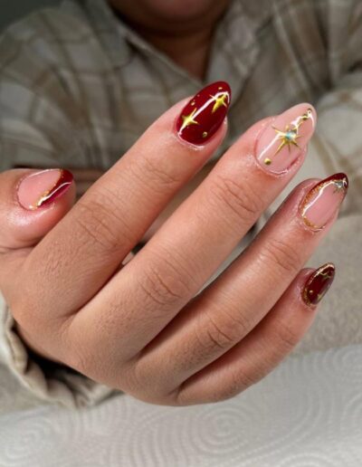 TiiQue - Red and Gold embellished nails