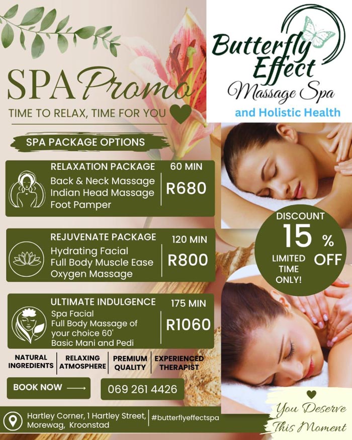 Butterfly Effect Holistic Health and Massage - Spa Promo - Kroonstad