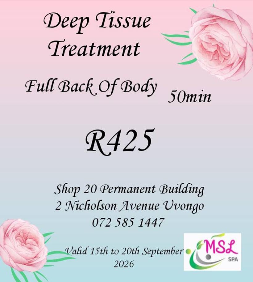 MSL SPA - September Promotion - Deep Tissue Treatment - Uvongo KZN