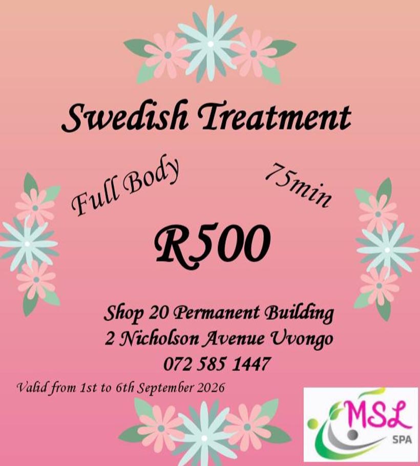 MSL SPA - September Promotion - Swedish Treatment - Uvongo KZN