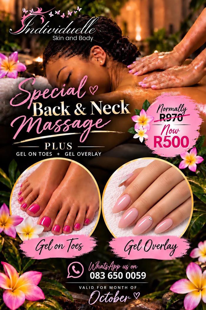 Individuelle Skin and Body - Back and Neck Massage plus Gel Overlay Special - October