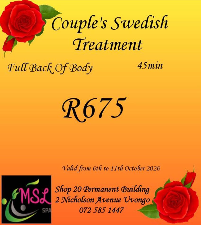 MSL Spa - October Specials - Couples Swedish Treatment
